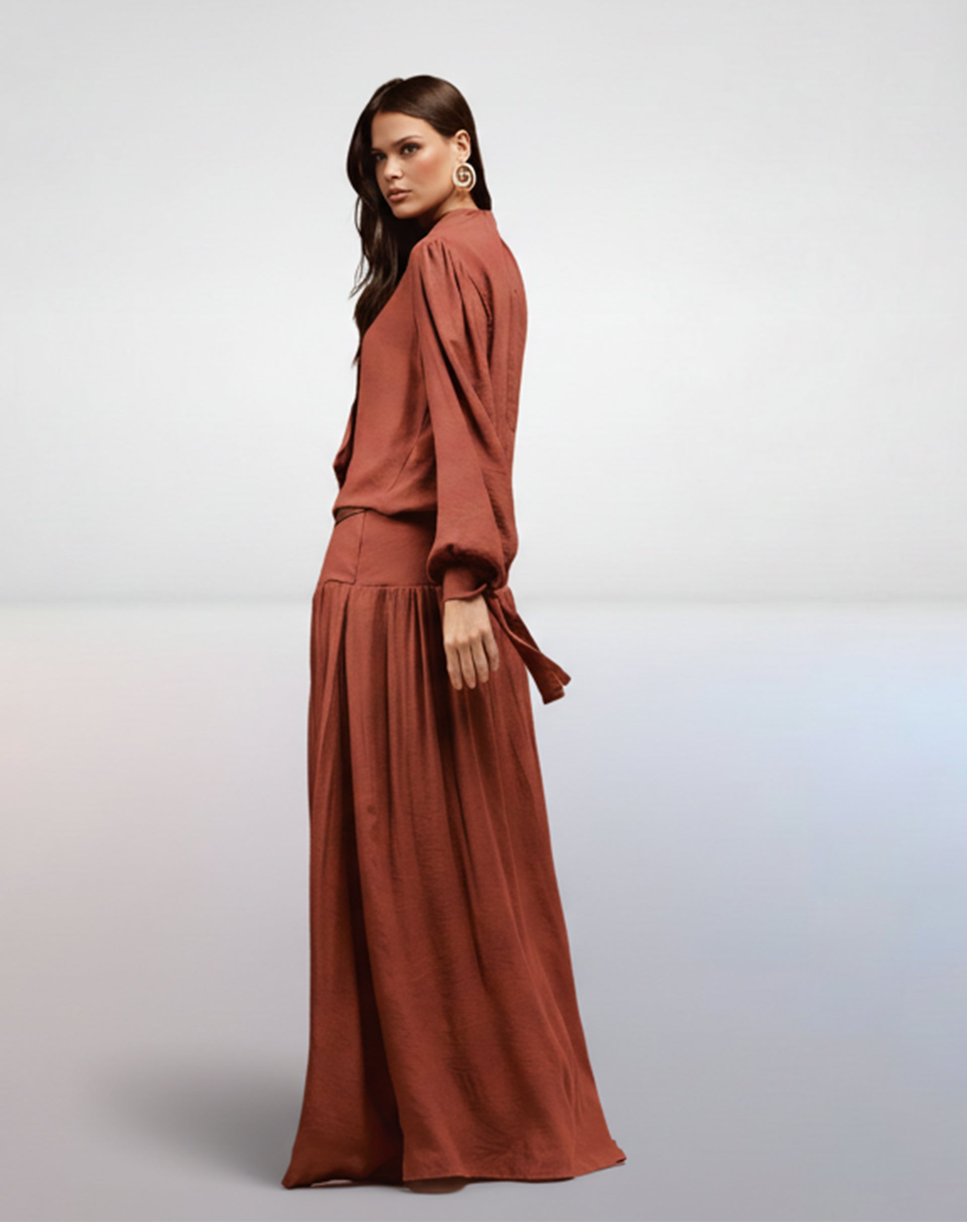 Conjunto Fluido de Crepe - Marrom