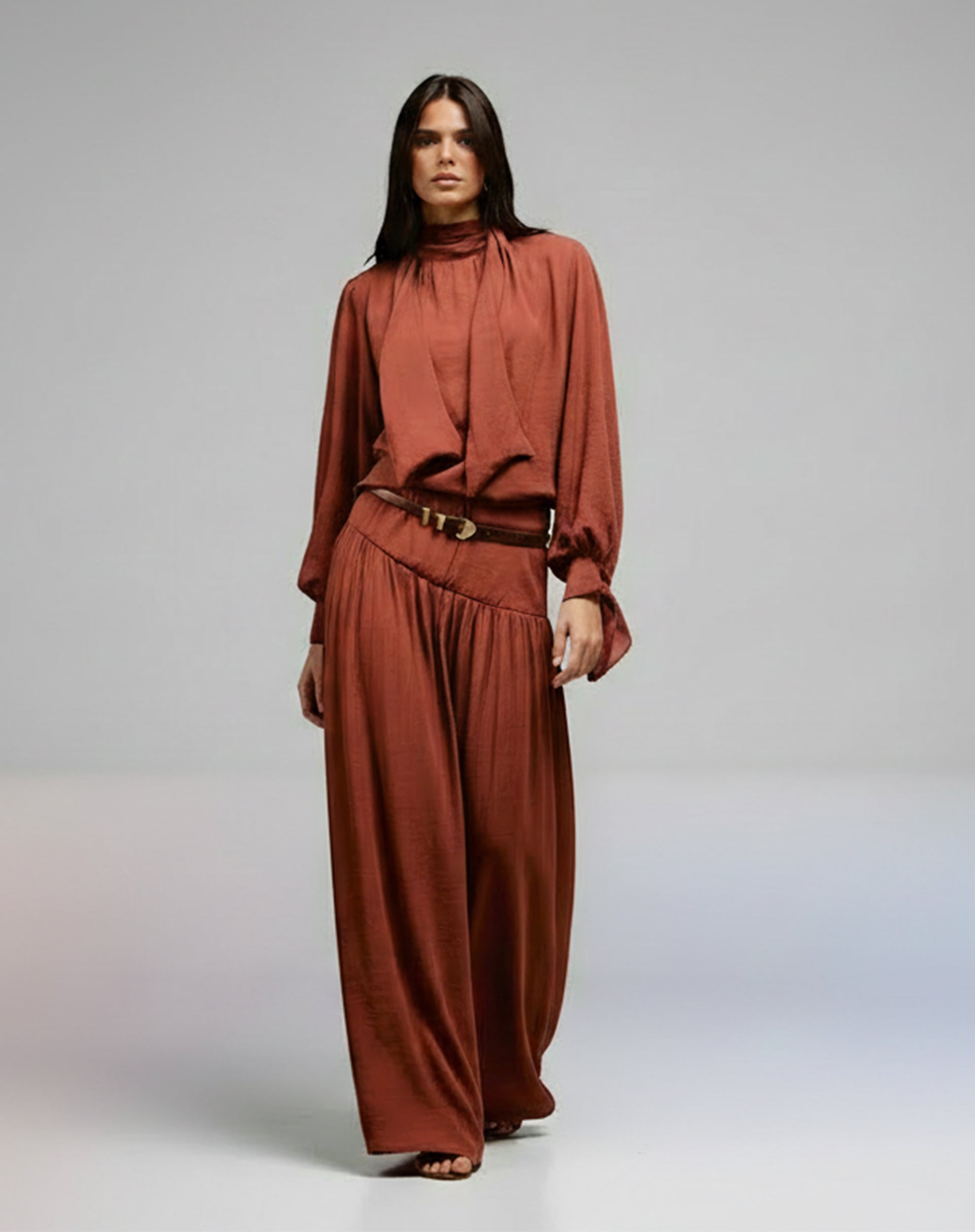 Conjunto Fluido de Crepe - Marrom