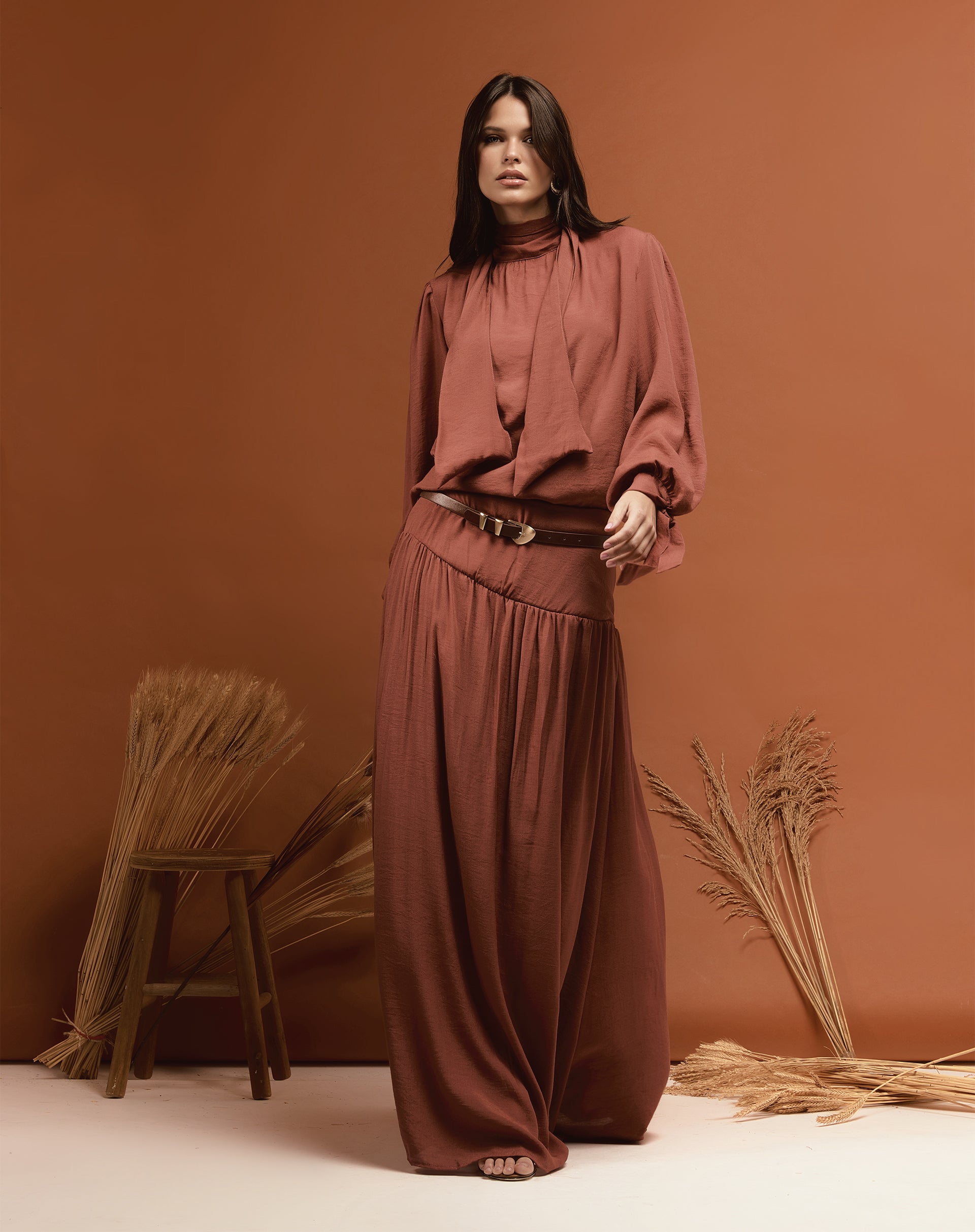 Conjunto Fluido de Crepe - Marrom