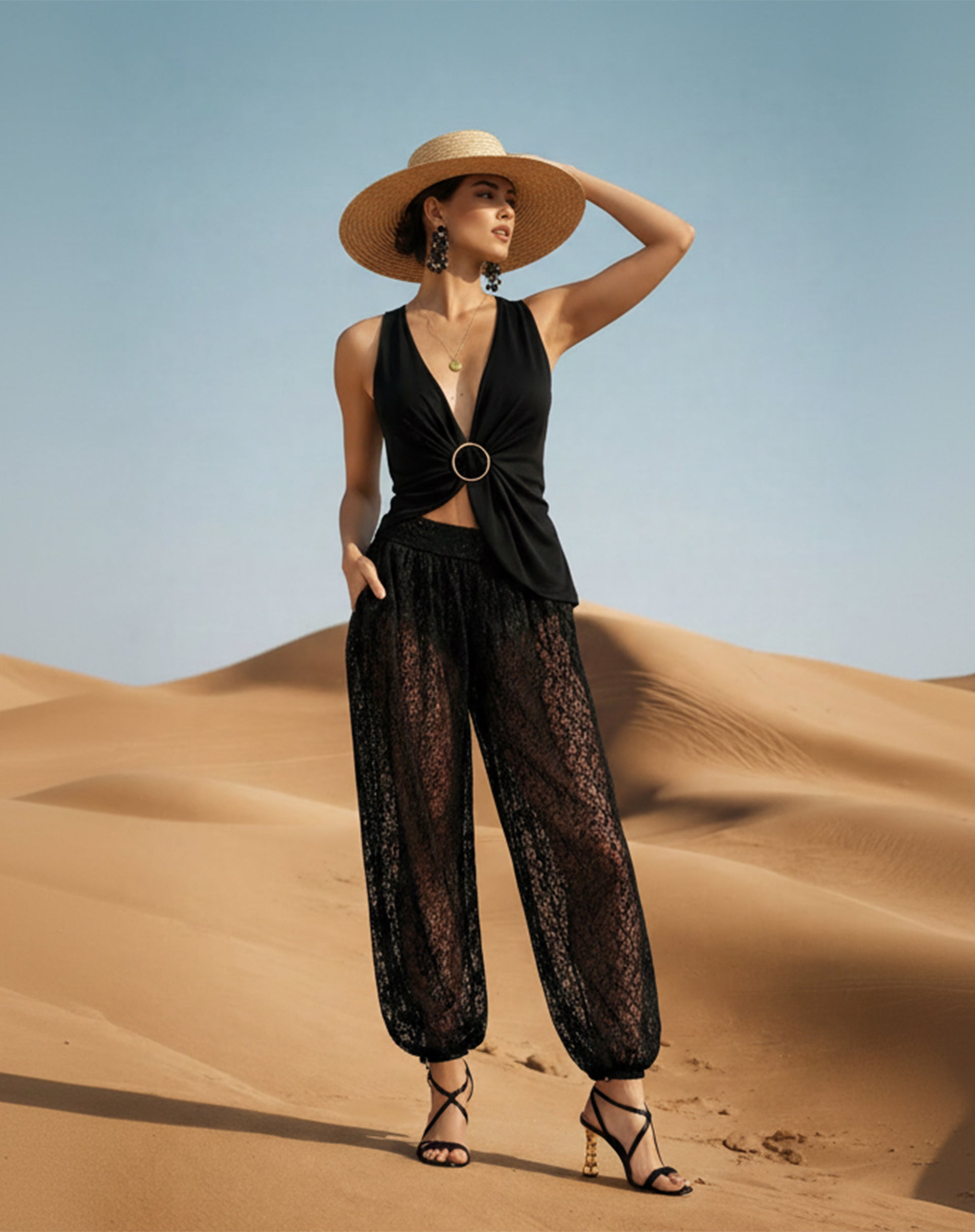 Calça Aladim de Renda - Preto